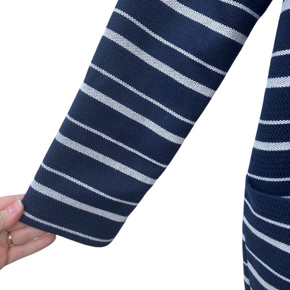 Esprit Coat Sz L Navy Cream Striped Two Button Long Preppy Old Money Careerwear - Picture 7 of 13